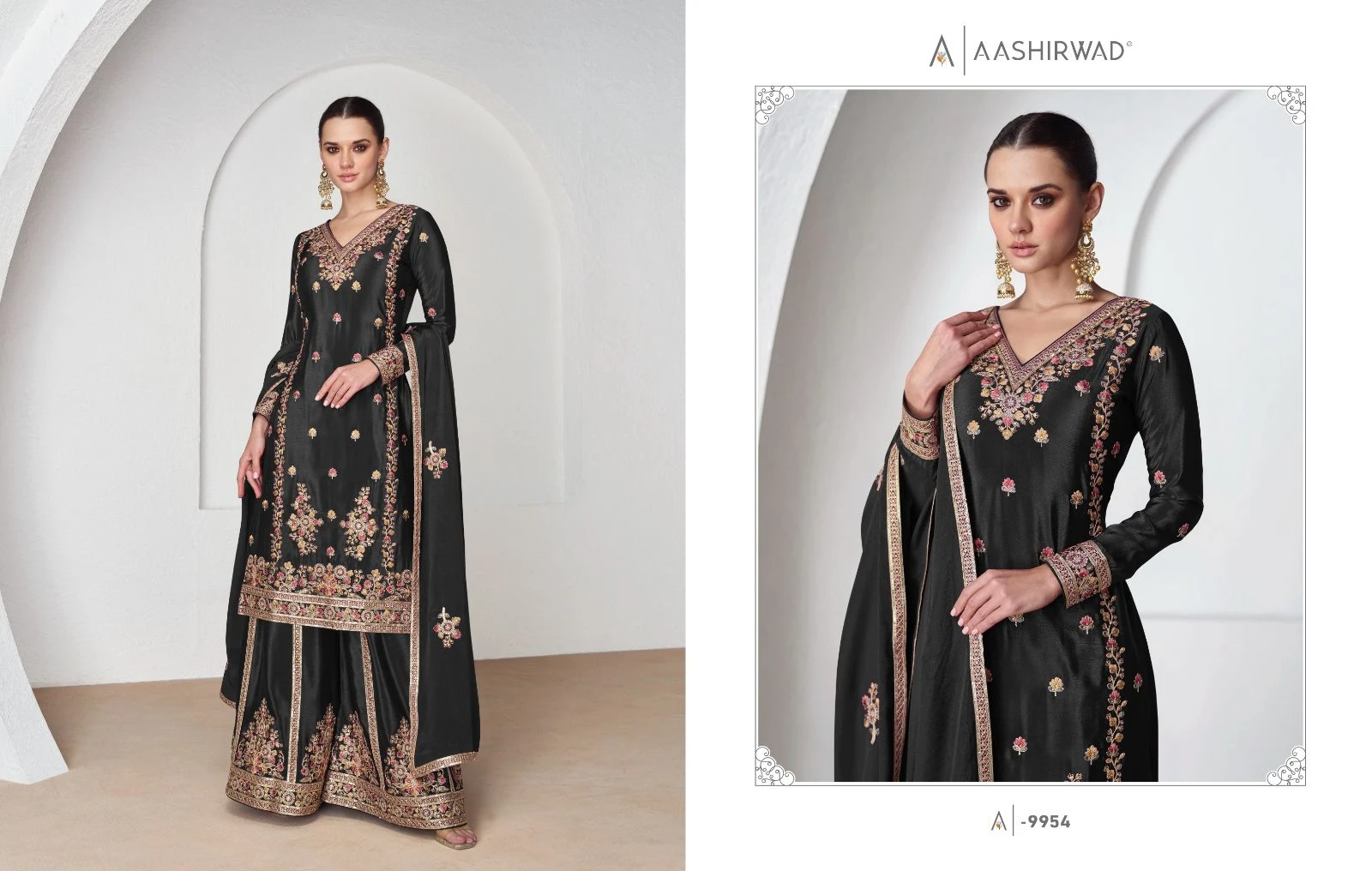 Aashirwad Nazrana Premium Chinnon Silk Wholesale Designer Readymade Salwar Suit Catalog — Wholesale Salwar Suits, Aashirwad Creation wholesale from Surat - Gallery Image 4